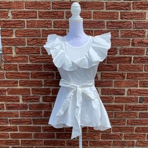 Ruffle lacy white tank top with tie belt